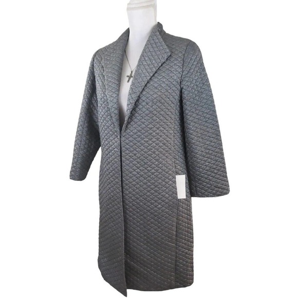Kasper ~Woman Size 6~ Silver Quilted Jacket Long Blazer Fully Lined. - Picture 4 of 13